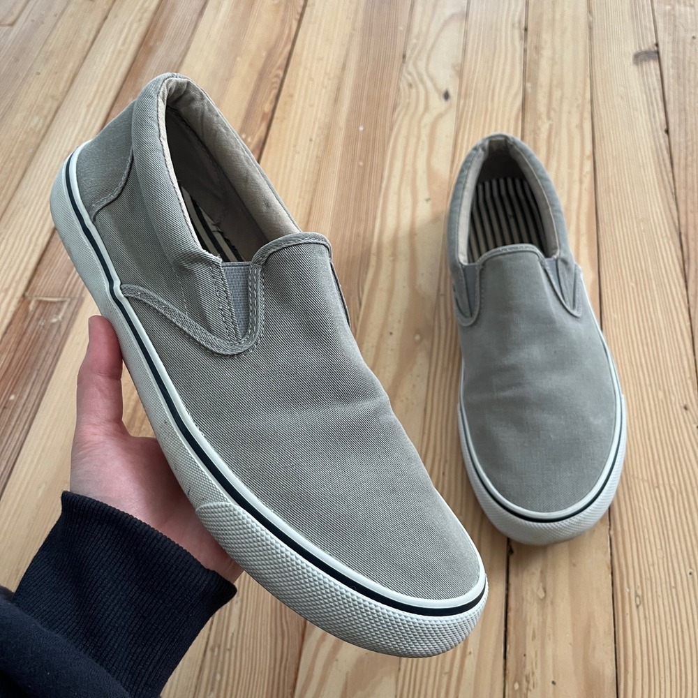 Sperry Men Striper II CVO Slip On Gray Canvas Sneakers STS22403 Size 11.5 Casual